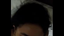My Indonesian wife swallows my cum for the first time and laughs because she bit my cock